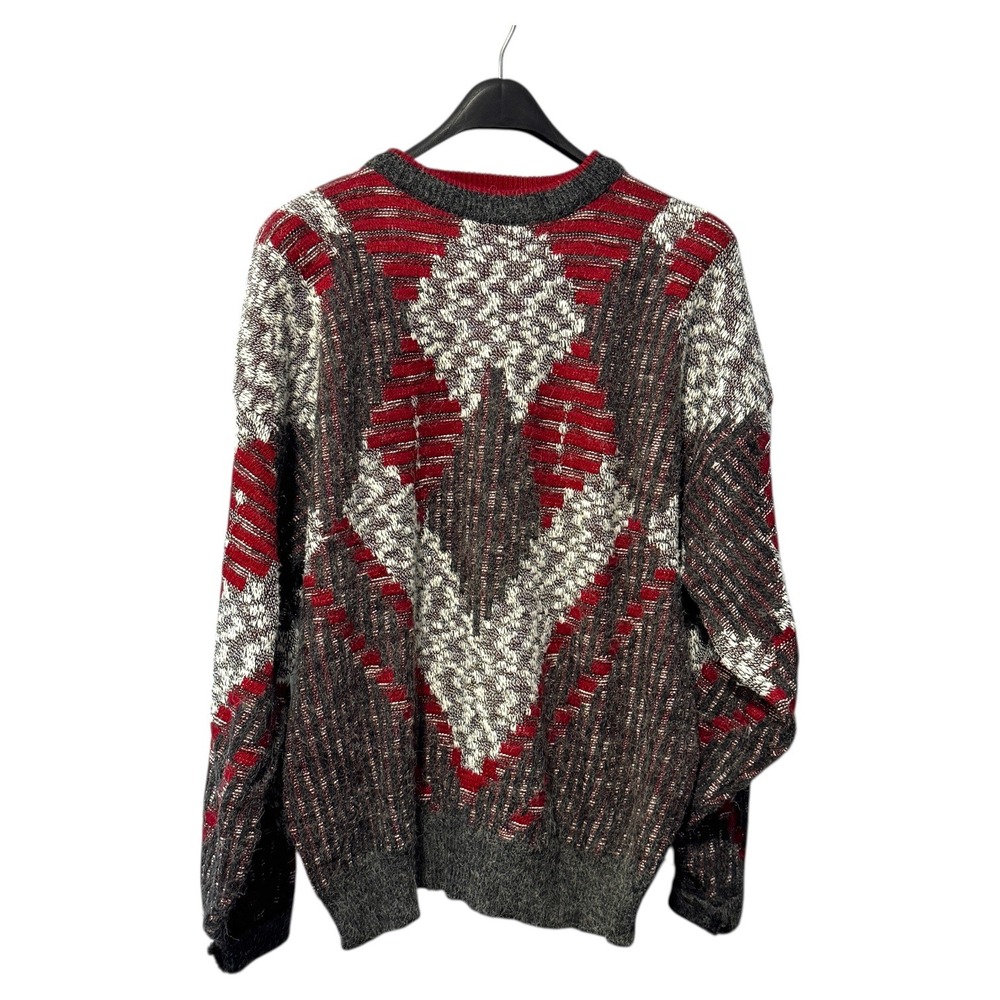 Cricketter Mens Geometric Pattern Crew Neck Long Sleeve Sweater‎ Red Gray White